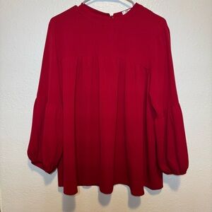 Joy Joy Bubble Puff Sleeve Keyhole Deep Red Long Sleeve Blouse Size Medium Boho